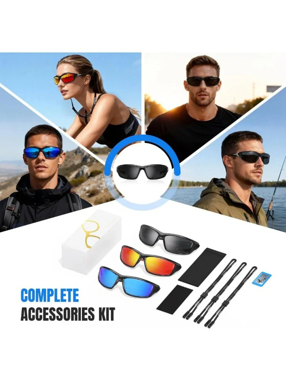 Men's Polarized Sports Sunglasses - UV Protection Wrap Around for Fishing